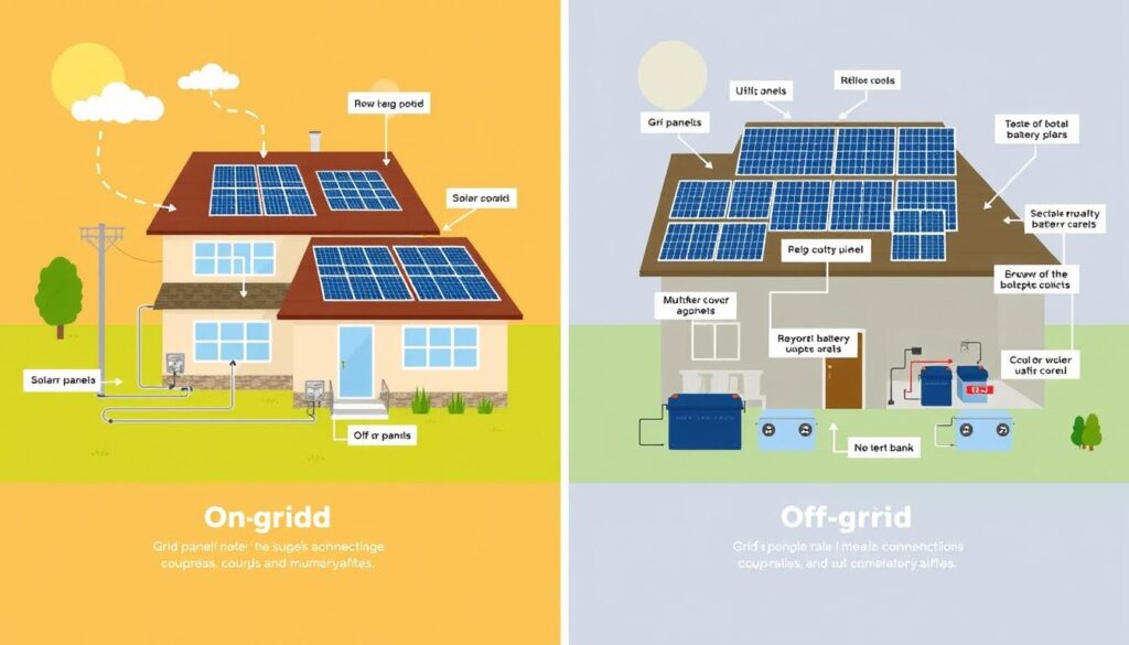 Comparison diagram of on-grid and off-grid solar panel systems