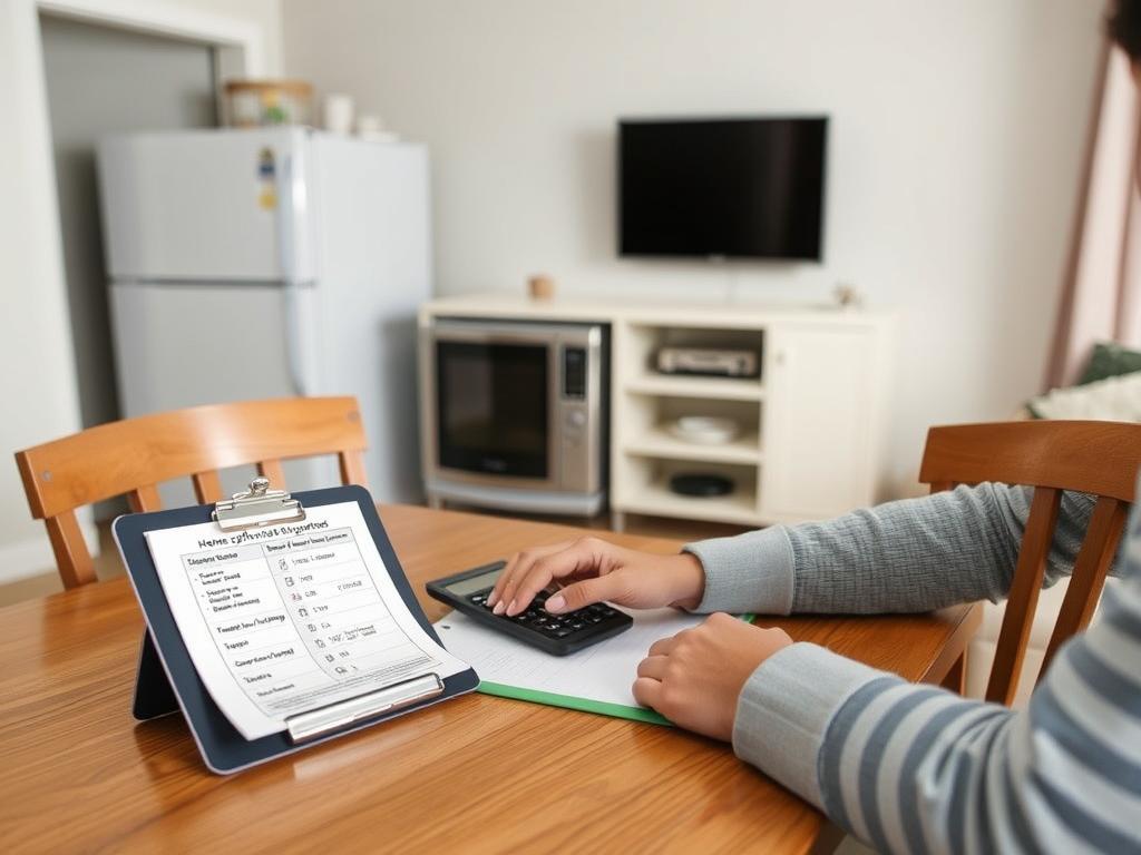 Person calculating their home power requirements with a notepad and calculator