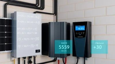 Solar battery system with calculator overlay showing optimal sizing calculations